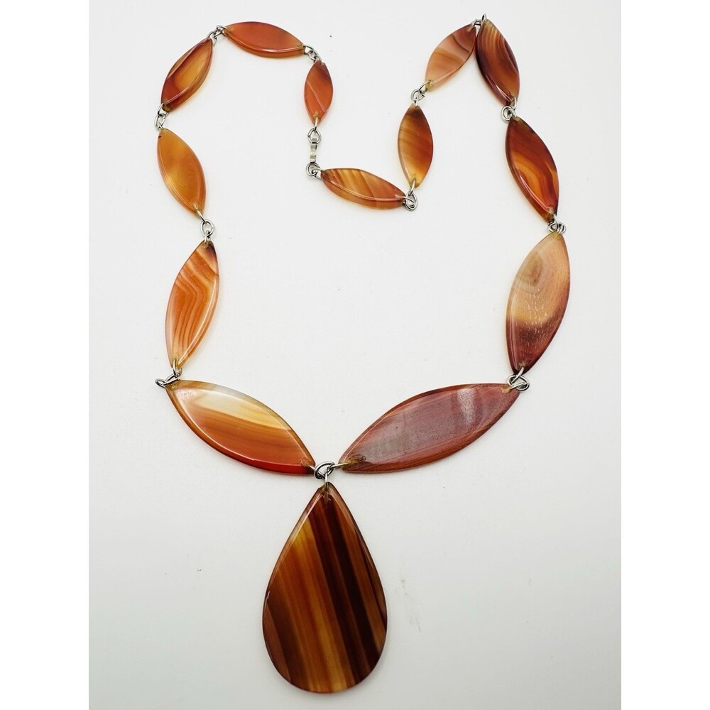 Vintage Translucent Banded Agate Carnelian Handmade Pendant Necklace 25.5”